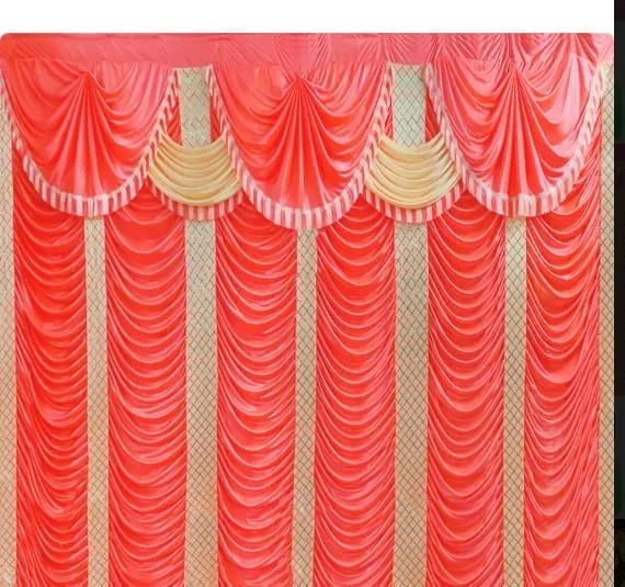 Coral waterfall drape with swags
