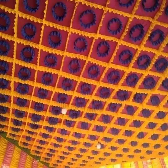 Ring grid ceiling, orange and navy