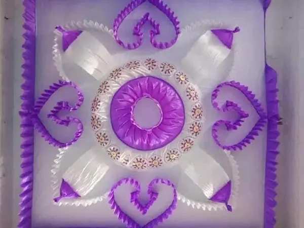 Heart medallion, purple and white